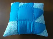 Vintage Quilted Pillow Hand Pieced Teal Pineapple Block Hand Quilted