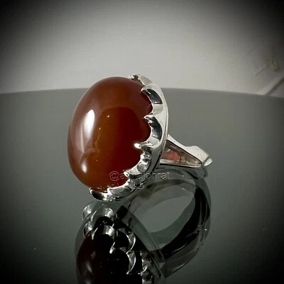 Yemen Agate - Natural Red Agate Stone Ring 925 Silver - Brown Yemeni Aqeeq