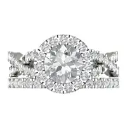 2.3ct Round Cut Halo Engagement Wedding Ring Band bridal Set 14k White Gold