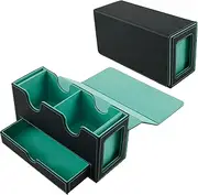 Magnetic Closure Deck Box With 2 Display Windows, Storage Case for Trading Cards, Strong Magnet Case for Single and Double Sleeved Cards (Green)