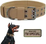 Tactical Dog Collar Military Adjustable Dog Collars Soft Nylon K9 Training Collar with Patch Heavy Duty Metal Buckle Collars for Medium Large Dogs (Brown, XL)