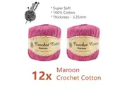 12x Maroon Crochet 100% Cotton Knitting Yarns Soft Craft Thread Ball Wool Bulk
