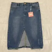 NWT Supre Premium Midi Baltic Blue Denim Skirt ~ Size 14 RRP $45