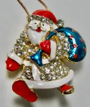 Santa Pin Pendant Sparkling Rhinestones, Bag of Presents, New Cute Christmas