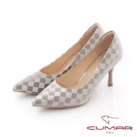 在飛比找momo購物網優惠-【CUMAR】棋盤格尖頭簡約高跟鞋(卡其色)