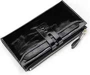 [SKUZA] Wallet,Card Bag,Fashion Women Leather Wallets Female Wallet Genuine Leather Ladies Purse Hasp Women Purses Long Card Holder (Color : Rose) (Green) (Color : Black)