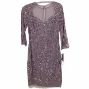 NWT Aidan Mattox Women’s Beaded Lilac Dress 3/4 Sleeves SZ 6 Mother Of The Bride