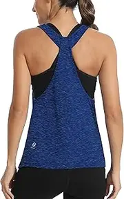 [Fihapyli] ICTIVE Workout Tops for Women Sleeveless Open Back Muscle Exercise Yoga Shirts Dark Blue