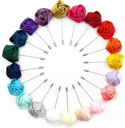 [Rerixch] 20Pcs Rose Boutonniere Lapel Pin for Men Multi-color Handmade Rose Corsage Satin Flowers Pins for Suit Groom Groomsman Wedding Brooch Outfit Accessories Rose Lapel Pin for Husband Brother Father