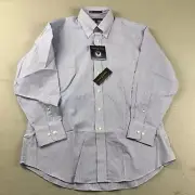 Tommy Hilfiger Shirt Mens Large 16 Blue Striped TLC Button Up Long Sleeves NWT