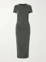 [James Perse] James Perse - Ruched Cotton-blend Jersey Midi Dress - Gray green - 1 1 Green