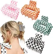 Ahoney 4 Pack Checkered Hair Claw Clips for Thin Hair Y2k Hair Accessories 2" Small Hair Clips for Thick Hair Cute Hair Clips for Women Girls