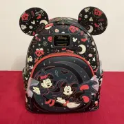 LOUNGEFLY DISNEY MICKEY & MINNIE HALLOWEEN EARS GLOW DARK MINI BACKPACK NWT!!!