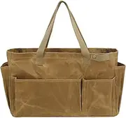 Cooking Utensils Storage Bag, Waxed Canvas Waterproof Camping Utensil, 46x17.5x28cm/18.11x6.89x11.02 inches Large Multifunctional Garden Tool Storage Tote for Cookware, Picnic,