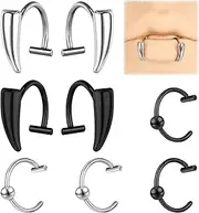 [ZS] Stainless Steel Fake Lip Ring Vampire Teeth Ring, Adjustable Fake Lip Piercing Non-Piercing Lip Cuff Ear Cuff Earrings Fake Septum Nose Piercing Jewelry For Women Men
