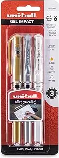 Uni-ball Impact Gel Pens, Bold Point (1.0mm), Assorted Metallic, 3 Count