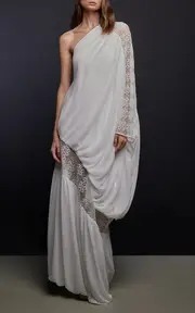 [Dima Ayad] Lace And Georgette Cotton Ruched Gown