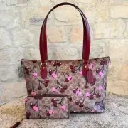 COACH CAA71 Signature Cherry Gallery Tote Bag / Long Zip Around Wallet Tan NWT