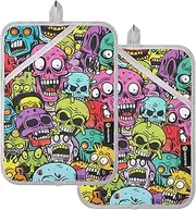 Pot Holders Heat Resistant Cartoon Colorful Zombie Doodle Potholders for Kitchens with Pocket Hot Pot Holder Pads Oven Mitts 2 Pack