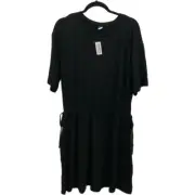 Old Navy Womens Linen-Blend Dress drawstring waist Short Sleeve Size XL Black