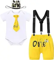 IBTOM CASTLE It's My 1st Bee Day Baby Boy One Birthday Clothes Bow Tie Romper Cake Smash Pants Suspenders Photo Shoot Outfits