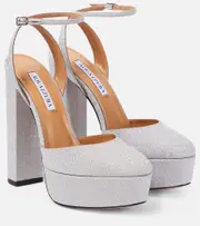 [Aquazzura] Aquazzura So High glitter platform pumps AU 10 silver