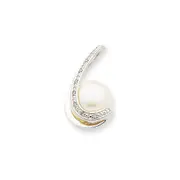 14k White Gold WG Diamond (10-11mm) Button FW Cultured Pearl Pendant