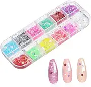KALLORY 12 Nail Glitter Set Diverse Manicure Glitter Mix for Gel Nails Easy Application Manicure Sequins Storage Box