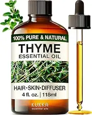 Kukka Thyme Essential Oil for Hair, Skin & Diffuser - 118ml - 100% Pure Natural Thyme Oil, Herbaceous Scent, for Aromatherapy & Making Scent DIY