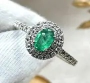 2.27 Ct Oval Cut Natural Emerald Diamond Engagement Ring 14K solid White gold