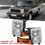 Fit 06-10 Jeep Commander Replacement Headlights Chrome Housing Amber Lens Pair