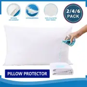 2/4/6Pack Waterproof Terry Cotton Pillow Protector Towelling Pillow Case Zipped