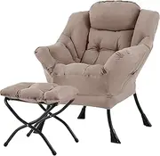Tiita Lazy Chair with Ottoman, Modern Large Accent Lounge Chair, Leisure Sofa Armchair with Ottoman, Reading Sofa with Footrest for Bedroom, Living Room, Dorm Rooms, Garden and Courtyard (Khaki)