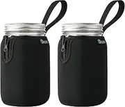 Beautyflier Mason Jars 32oz Wide Mouth Sleeve Regular Mouth Mason Jars Insulators Drinking Glass Coolers Sprouting Jars Blackout Sleeve (Black)