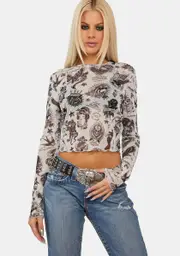[Ed Hardy] Flashboard L/S Power Mesh Top