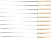 10PCS Stainless Steel BBQ Forks with Wooden Handle, 33.5cm Heat Resistant Roasting Sticks for Meat Marshmallows, Non Slip Skewers for Outdoor Camping Backyard Barbecue