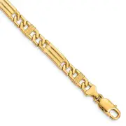 Solid 14K Yellow Gold 9 inch 7mm Hand Polished Fancy Link with Lobster Clasp Bracelet
