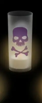 Halloween Glitter Tea Light Candle With LED Light PURPLE SKULL AND CROSSBONES