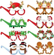 [Parliky] 8pcs Christmas Glasses Party Eyeglasses Props Christmas Party Xmas Eyeglasses Props Elk Eyeglasses Glitter Party Glasses Frames Party Eyewear Props Xmas Party Eyewear Paper