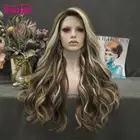 Lace Front Real Hair New Beautiful Long Brown Blonde Curly Synthetic Hair Wig