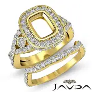 Cushion Diamond Engagement Pave Ring Bridal Sets 14k Gold Yellow Setting 2.1Ct