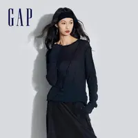 在飛比找momo購物網優惠-【GAP】女裝 圓領長袖T恤-黑色(874346)