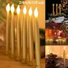 2-10Pc Flameless LED Taper Candles Light Fake Golden Candle Lights Battery Power