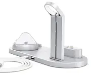 H04 3 In 1 Wireless Charger Rotatable Charging Dock Station for Apple Watch AirPods Micro Usb Phone Type c Phone Silver