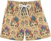 [RPLIFE] Kids Swim Trunks for Boys, Anti-Chafe Swim Trunks Boys 2 T, Mardi Gras Masks Gold