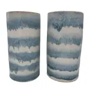 2 Blue Verigated Vases Ceramic Blue & White Pottery