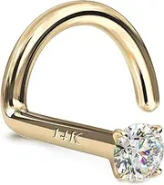 [GEMQUEEN] 14K Real Gold Nose Rings Studs | 18G 20G Solid Gold Screw Nose Rings | Simulated Diamond CZ Nose Studs | Hypoallergenic Nose Piercings for Women Men 1.5/2/3mm