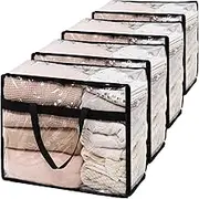 Clear Zippered Storage Bag, Plastic Vinyl Clear Storage Bag for Blanket Clothes, Comforter, Bedding, Moving Bag with Zipper and Reinforced Handle (4pcs)