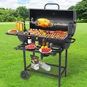 Charcoal Grills Outdoor BBQ Grill, Barrel Charcoal Grill with Side Table, with Nearly 565 Sq.In. Cooking Area, Cooking Space for 8-12 People, Ideal for Camping and Backyard BBQ (Includes a Rotisserie)