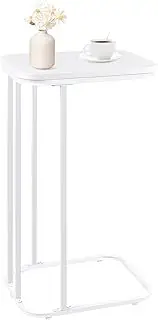 [KJGKK] C Shaped End Table, 26.6 inches High Small Side Table for Couch Sofa Bed, Tall Tv Tray Table for Living Room, Bedroom, Metal Frame, White, 1 Tier